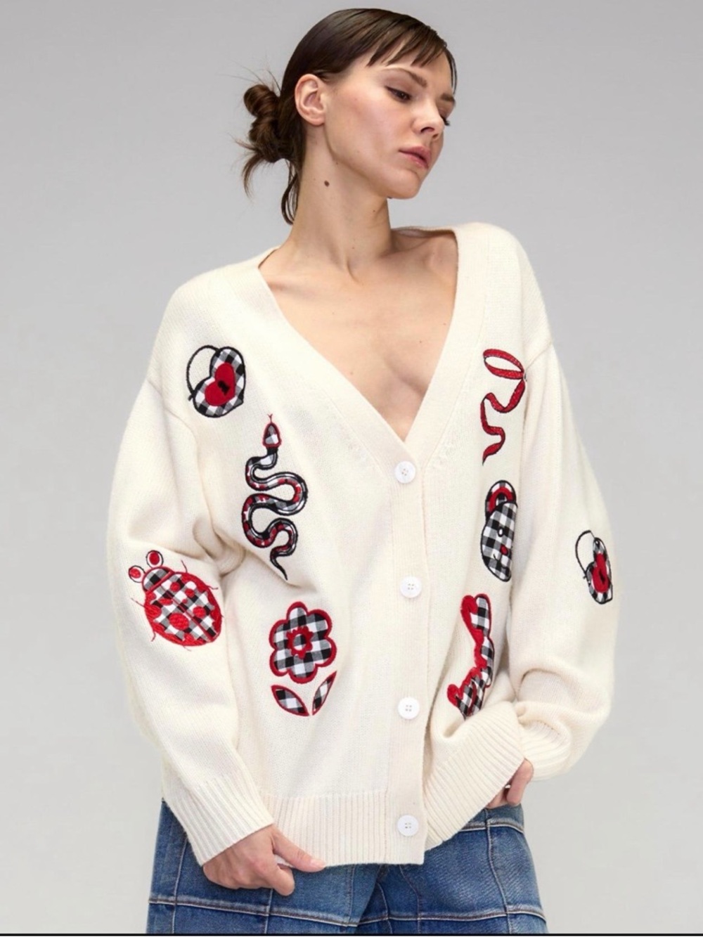 Cynthia Rowley Patchwork Embroidery Cardigan